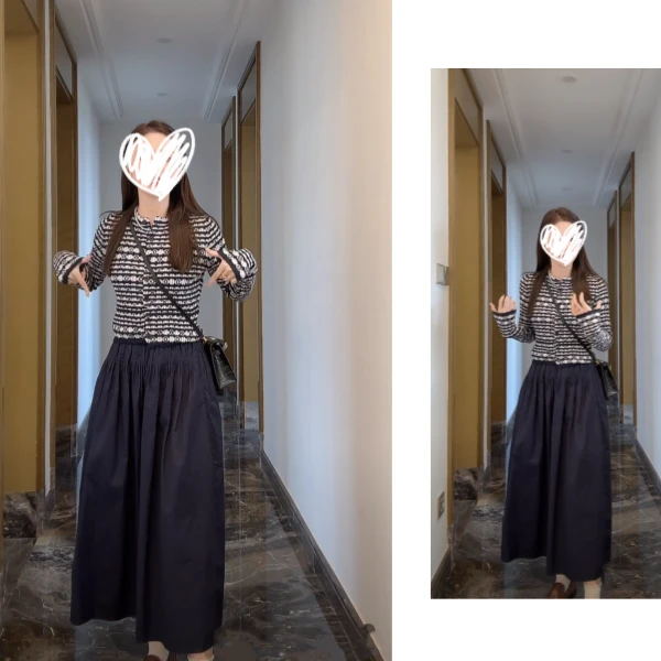 秋季时尚百搭条纹开衫薄款ins毛针织衫时尚温柔风百搭半身裙套装