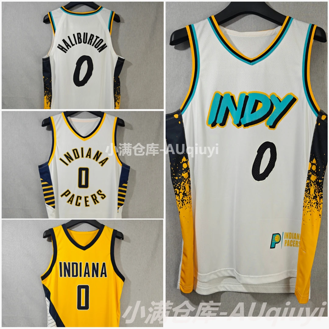 哈利伯顿AU球员版定制款刺绣球衣运动透气速干无袖网眼