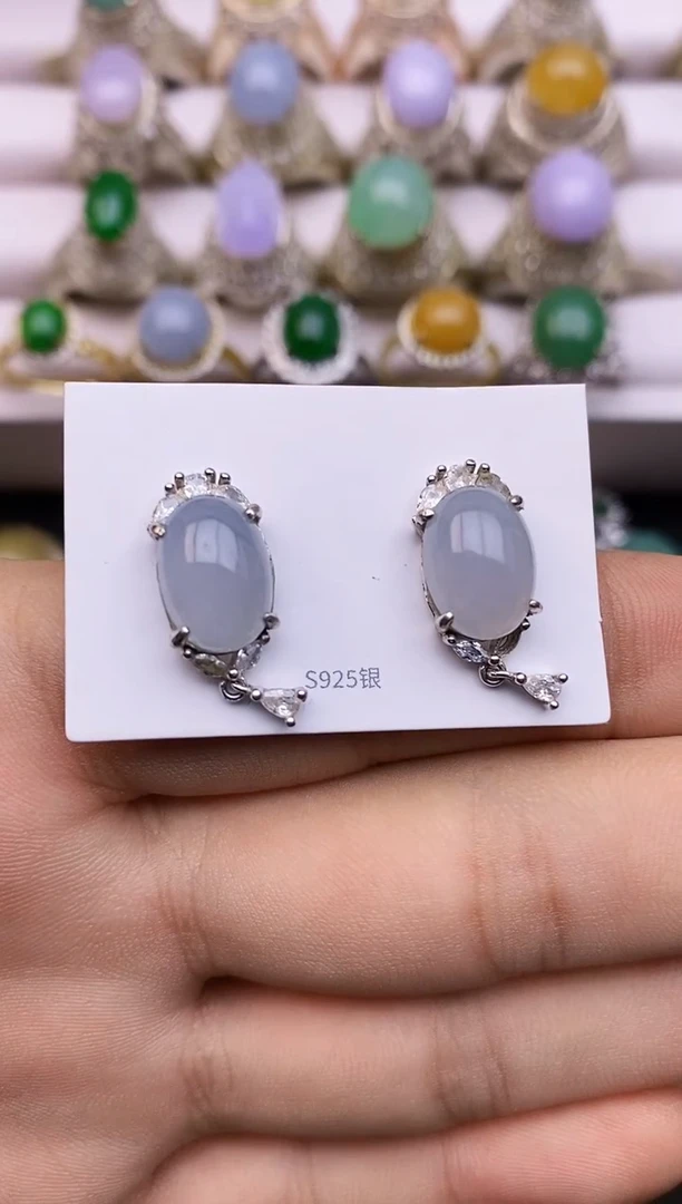 银S925镶嵌翡翠耳饰2155