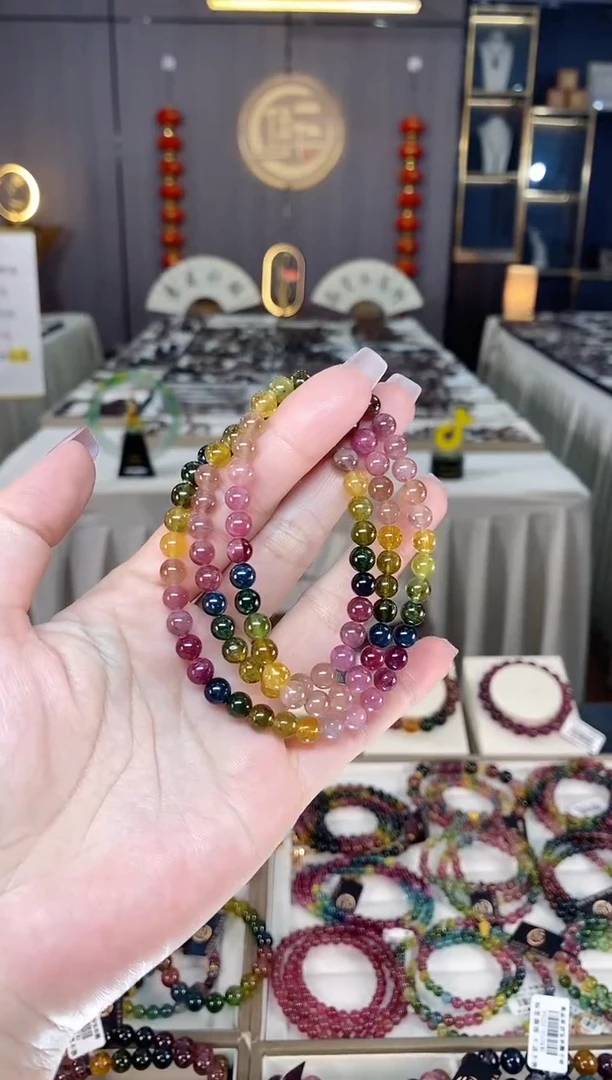 未镶嵌透体老矿碧玺彩虹单三圈手串6mm+碧玺hon多样性发货一条