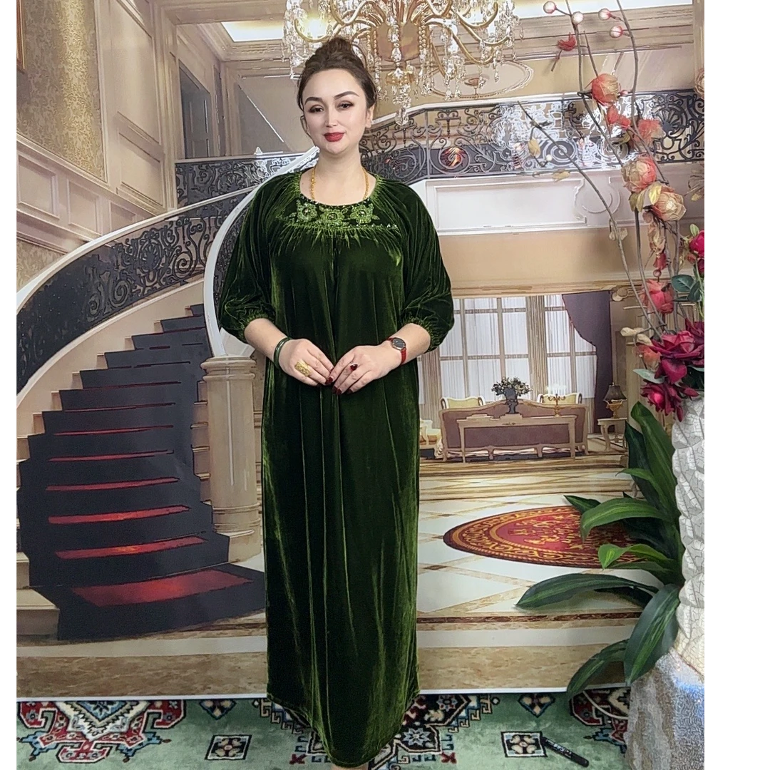 nurkaduhuva连衣裙蕾丝显瘦气质时尚绿色复古重磅提花