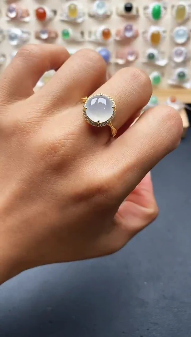 银S925镶嵌戒指翡翠缅甸天然A货翡翠1 7-4