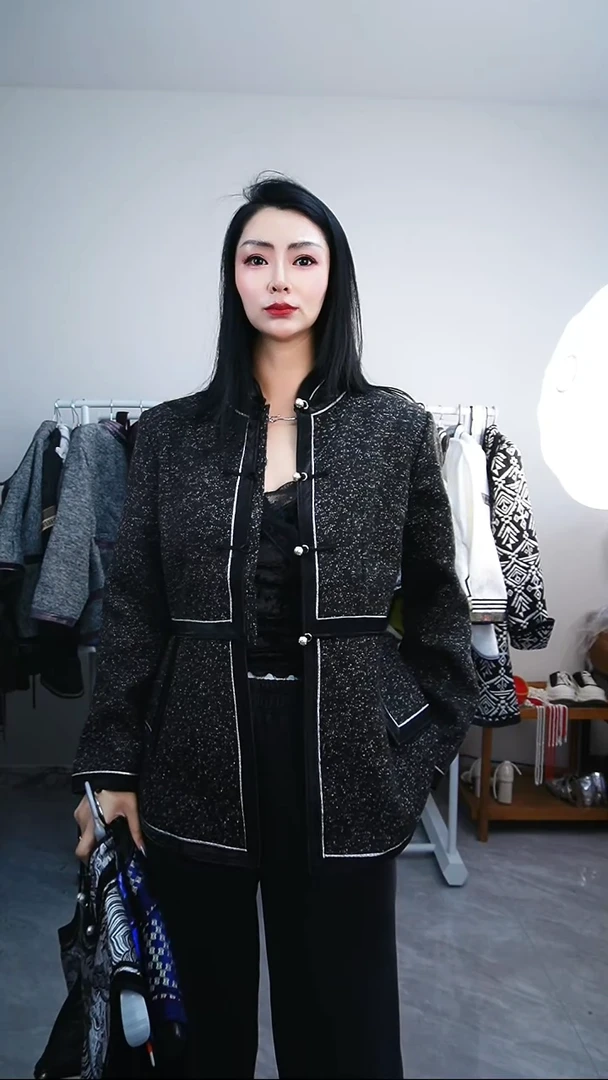 L码中长款毛呢外套