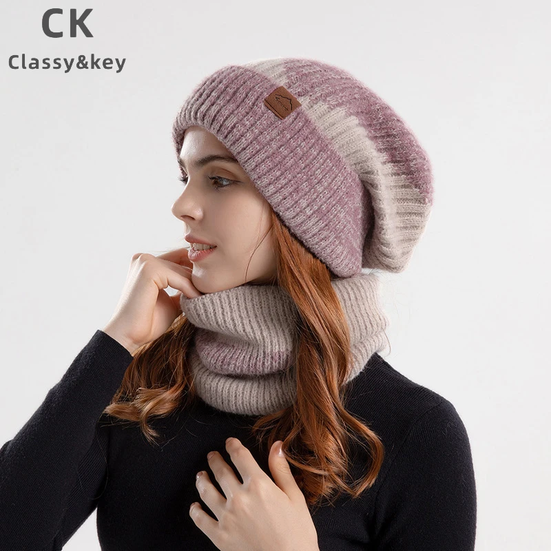 Classy key新加坡设计师联名款双色帽子女加厚保暖护耳针织毛线帽