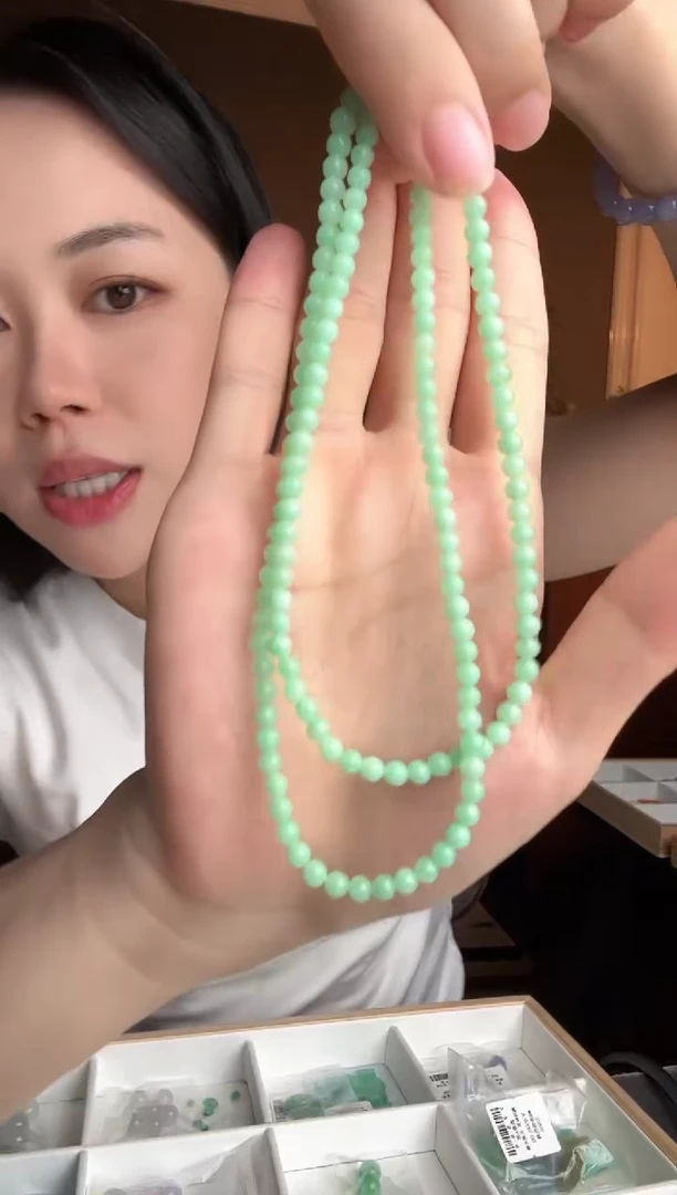 定制翡翠未镶嵌2.5-4.5绿珠链项链今日价1000+100
