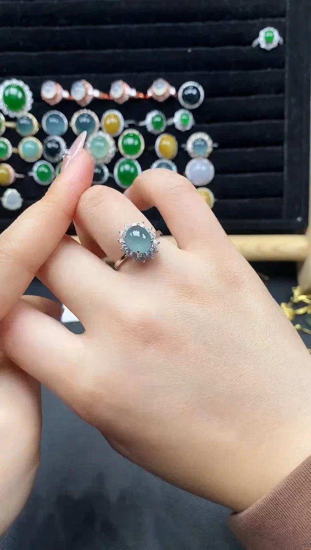 银S925镶嵌戒指翡翠1