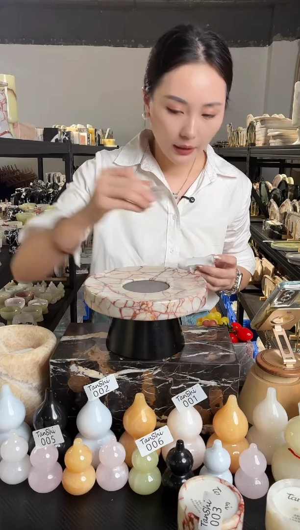 石材018宝红高脚果盘