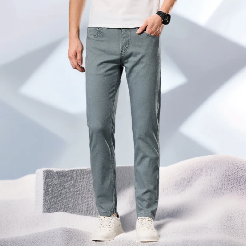 宾斯洛特时尚休闲夏季薄款莱赛尔牛仔裤男士直筒修身新款潮牌长裤