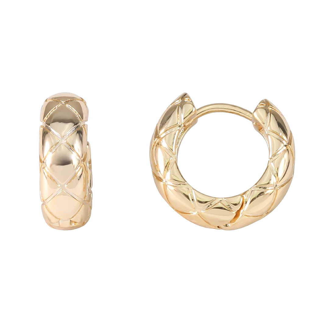 铜合金耳饰 时尚百搭轻奢个性菱格纹耳扣  F1092