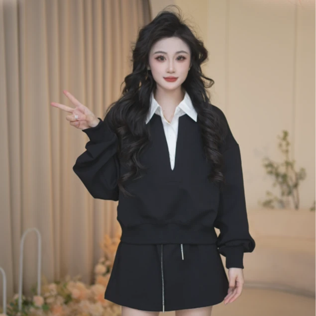 Basic House/百家好休闲显瘦百搭长袖高腰时尚套装B1335B5F172