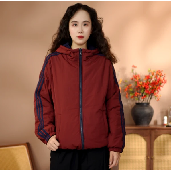 【童童轻奢】2025冬季新款连帽撞色女装棉服时尚保暖秋冬外套防风