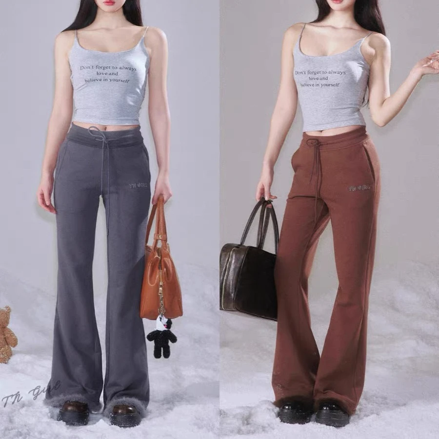 两只水仙 软软裤 毛边休闲百搭长裤瑜伽裤马蹄裤垂感秋冬刺绣修身