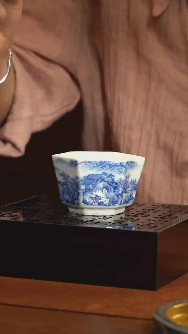 预售十五天先发茶巾L红丰窑嵩系列溪山居图六方杯