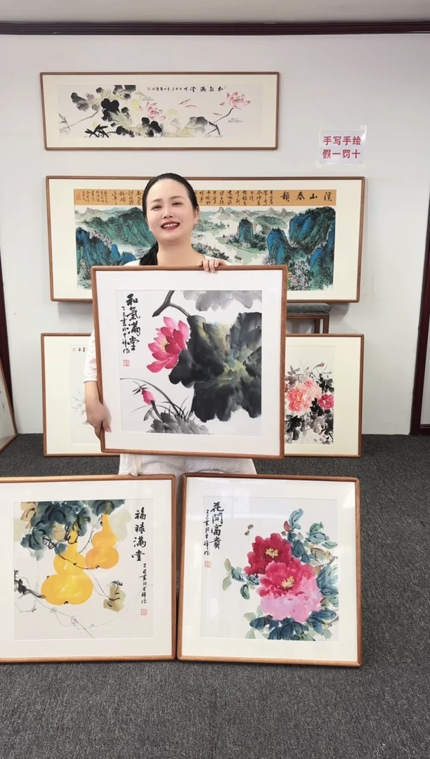 国画三张60*60斗方手绘作品