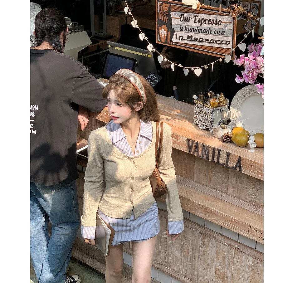 假两件衬衫女2025新款上衣秋装搭配一整套韩系穿搭套装裙