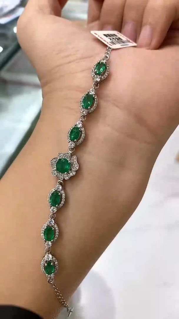 【闪购商品】祖母绿手链银S925镶嵌手链