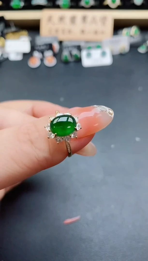 银S925镶嵌戒指翡翠1