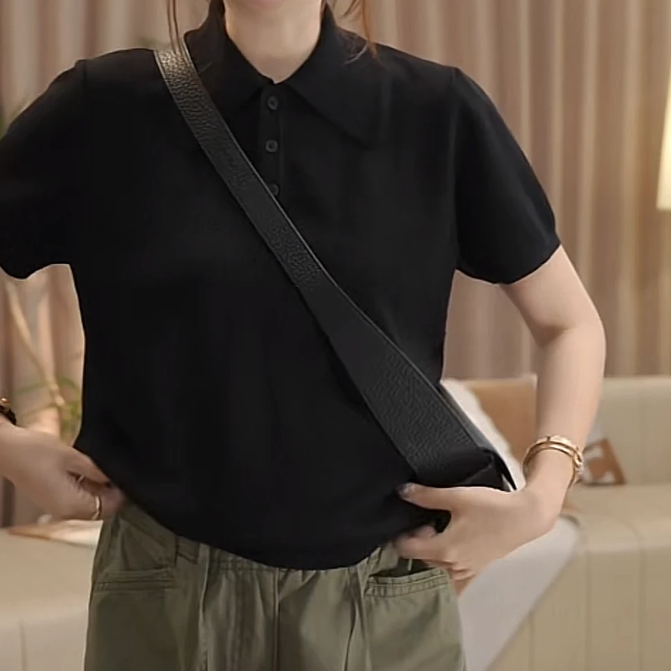 设计感POLO短袖针织衫女2025夏季新款显瘦上衣气质洋气休闲百搭
