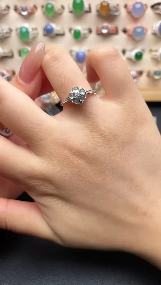 银S925镶嵌戒指翡翠一物一证一礼盒