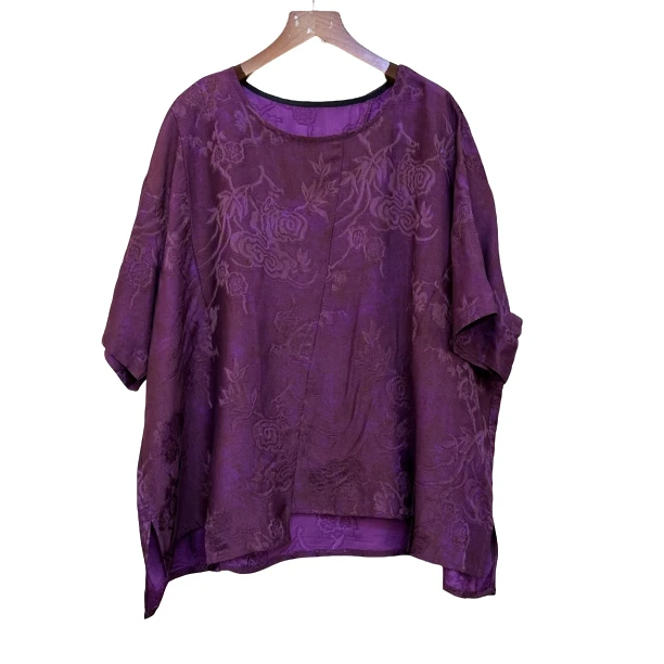 原创设计 时尚大码女装桑蚕丝短袖衬衫百搭显瘦香云纱上衣33157