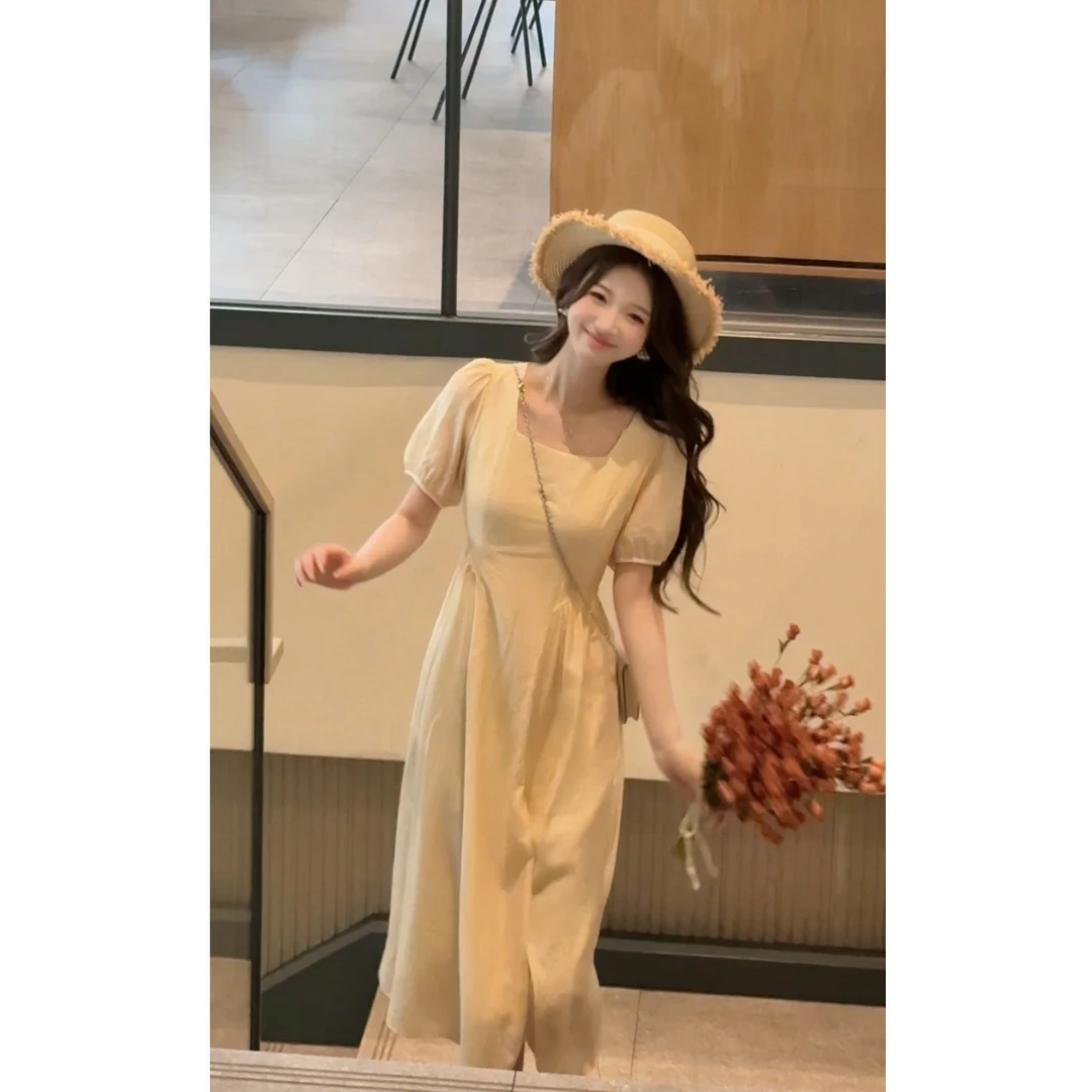 【小雏菊X1】法式方领时尚极简连衣裙女温柔风穿搭洋气减龄中长裙