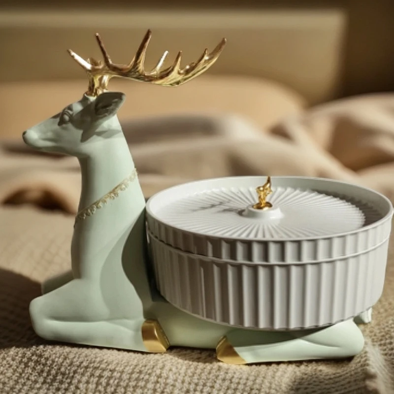 2024新款法式轻奢大鹿果盘树脂室内家居收纳摆件放零食放水果
