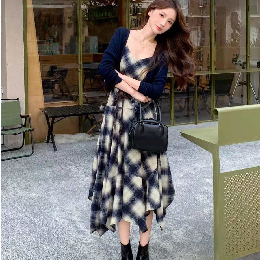连衣裙显瘦时尚套装时尚法式女装小香风气质套装显瘦套装收腰格子