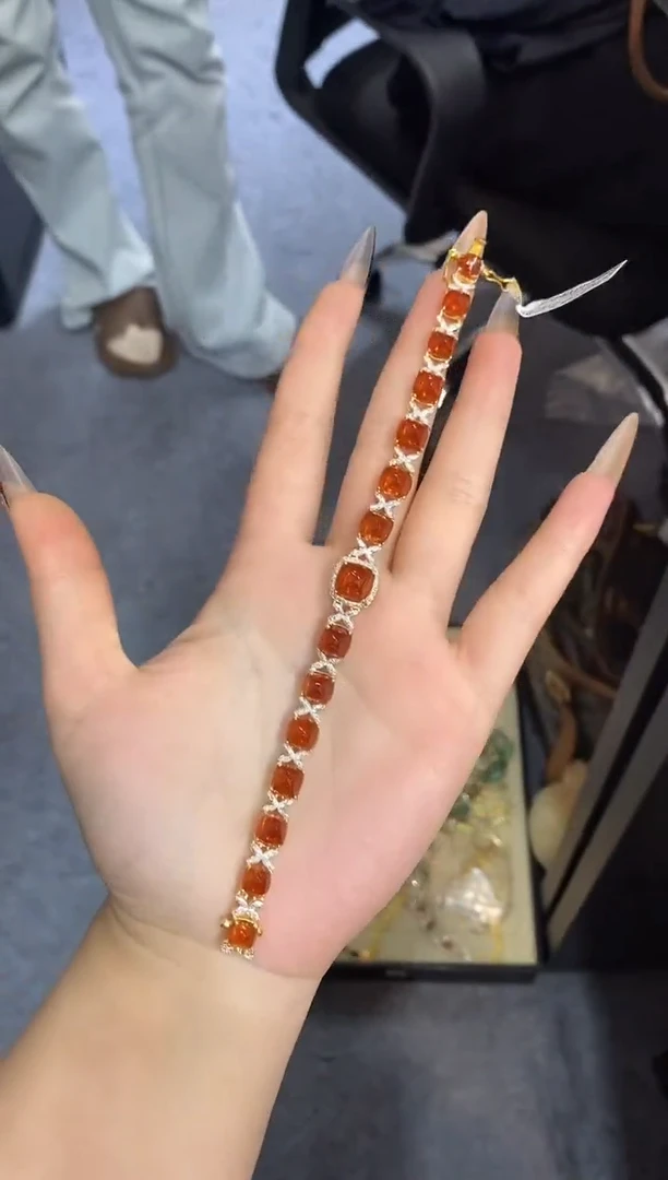 银S925镶嵌手链定制石榴石楚楚珠宝中古甄选不退换