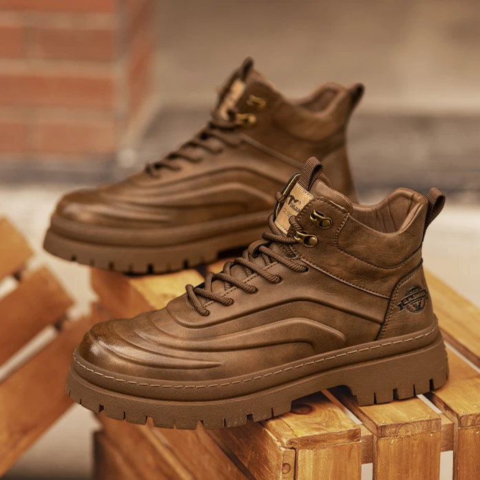 公牛世家英伦风马丁靴男款高帮爆款厚底增高皮靴冬季款复古工装靴