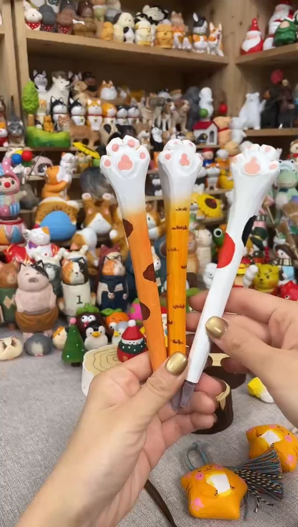 木捡漏价手工木雕猫爪笔三支