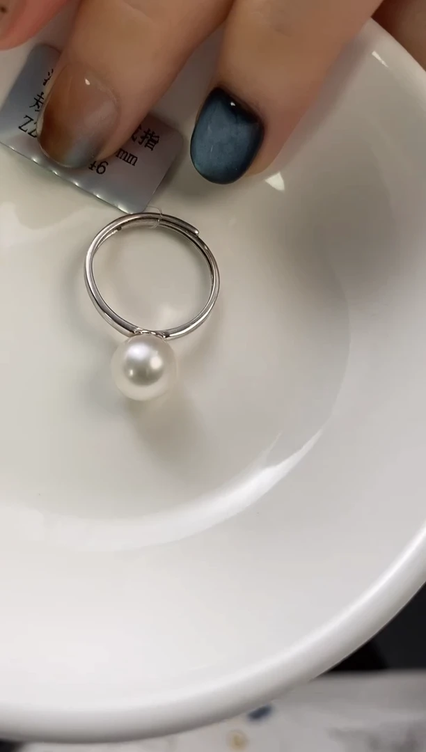 银S925镶嵌戒指海水珍珠9-10澳白珍珠戒指