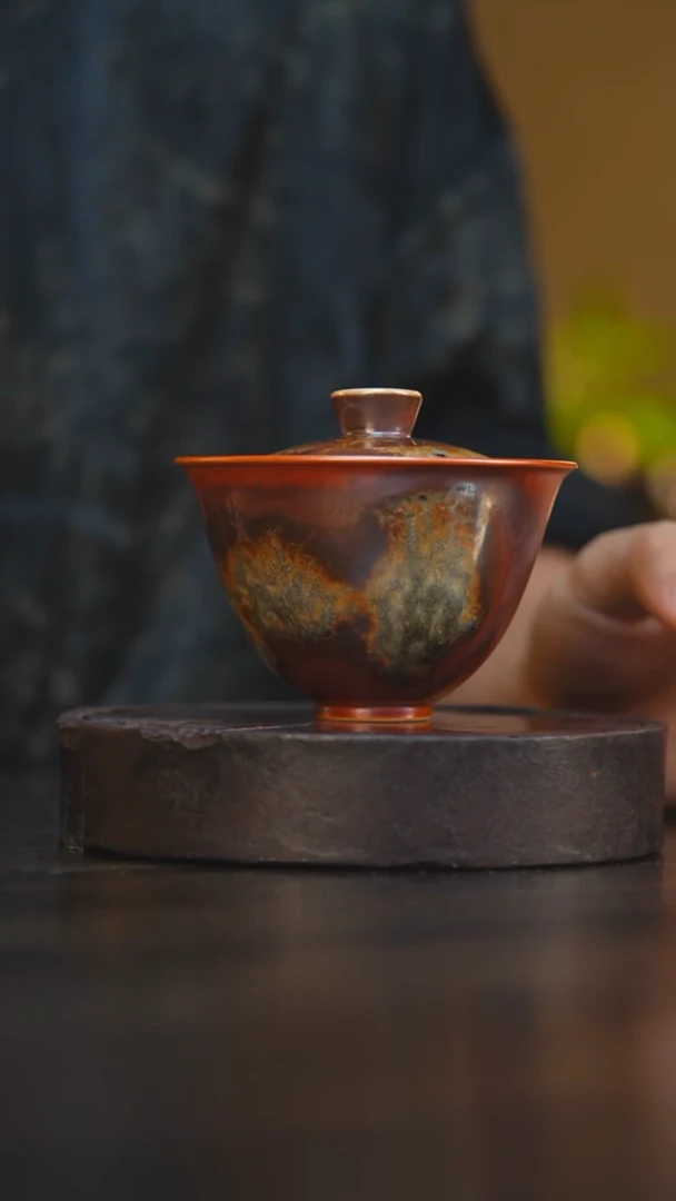 43柴房陶瓷柴烧盖碗带杯