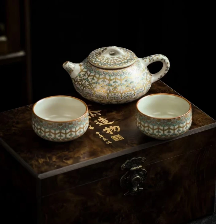 DH-S0055DH-汝窑石瓢曼陀罗一壶两杯
