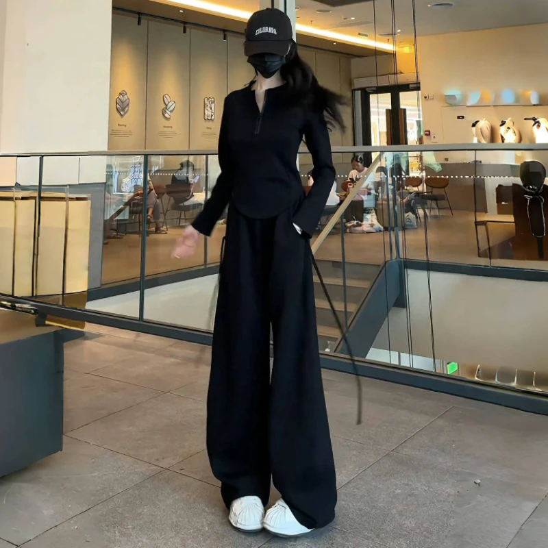 拉夏贝尔休闲运动套装女春秋季2025新款洋气卫衣时尚阔腿裤两件套