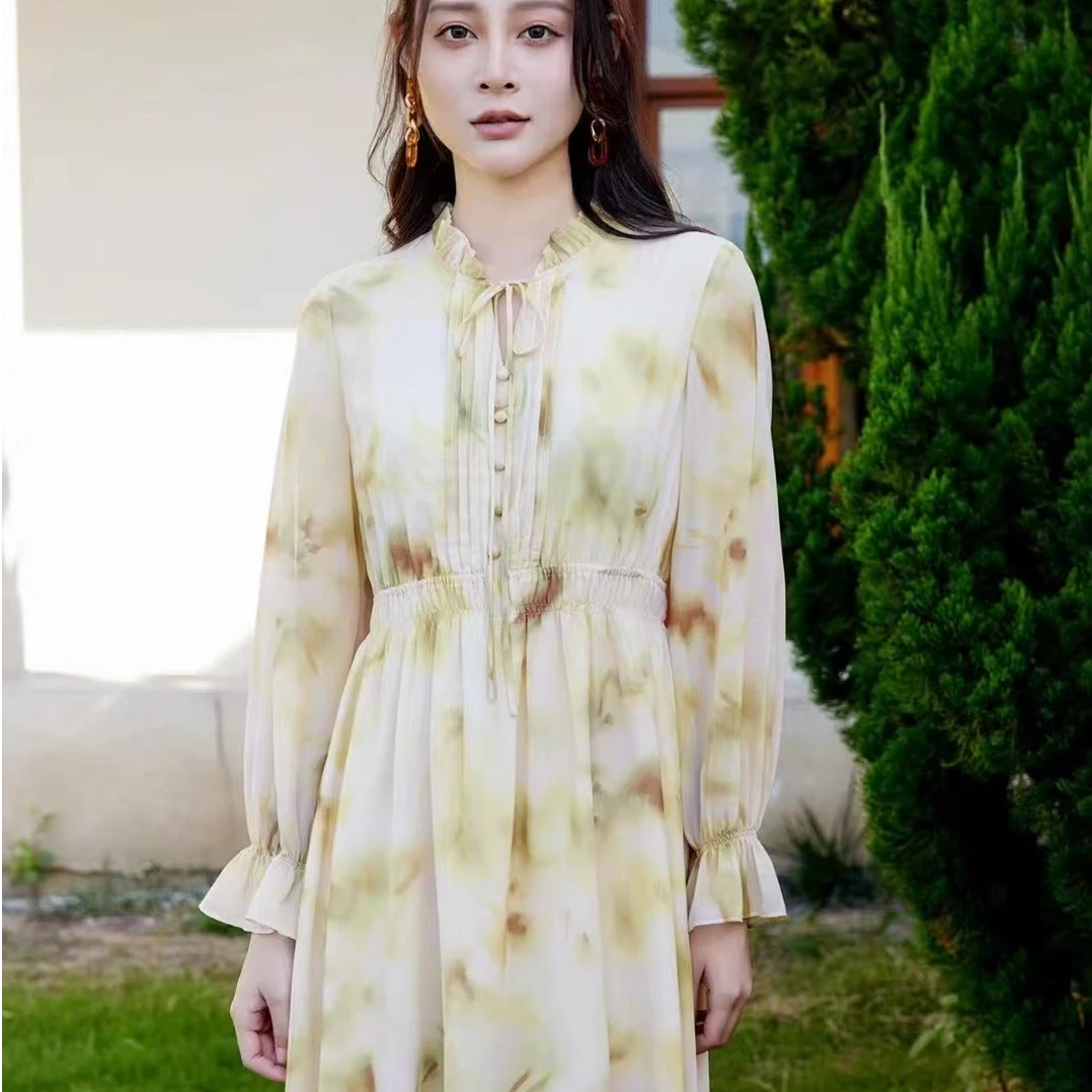 千丝依品 花苞袖碎花连衣裙女 高级感流行法式裙