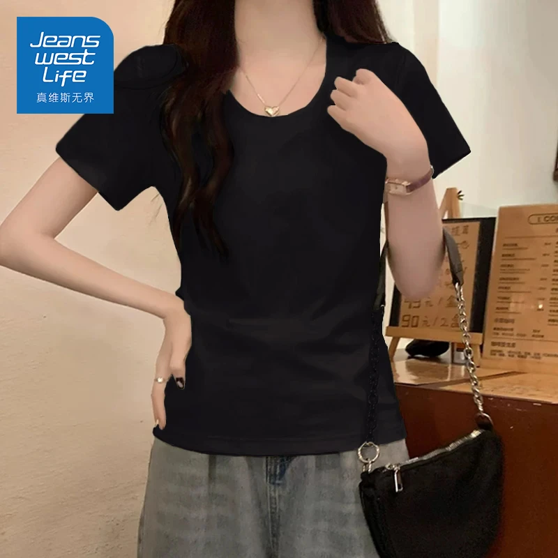 真维斯无界欧若风短袖t恤女2025新款夏季修身显瘦体恤小个子上衣