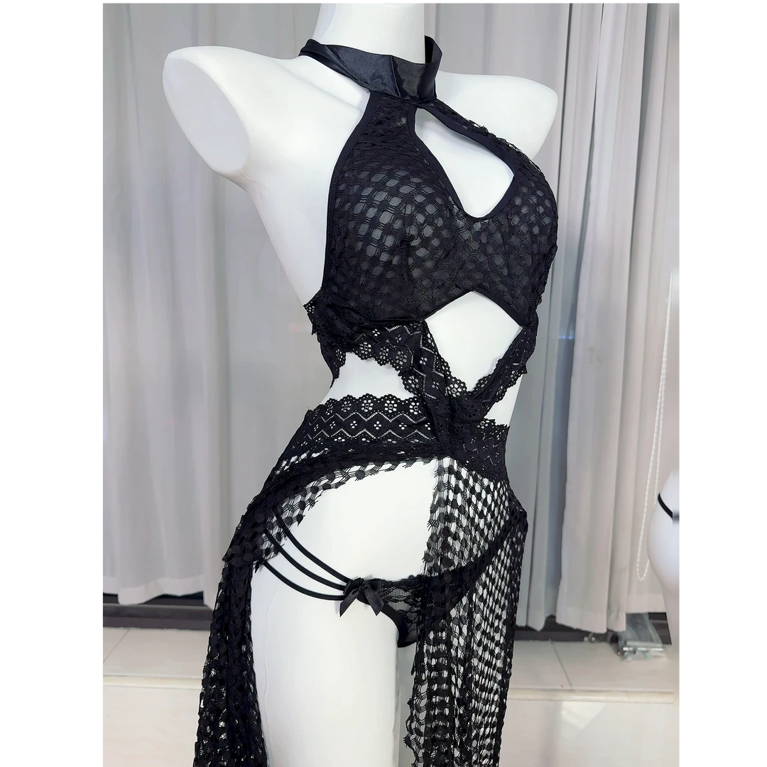 挂脖内衣绑带轻薄性感舒适蕾丝软交叉带内裤文胸透气黑色镂空