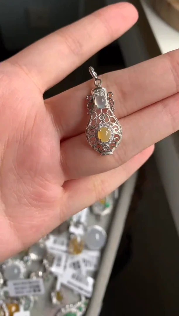 银S925镶嵌戒指翡翠吊坠19