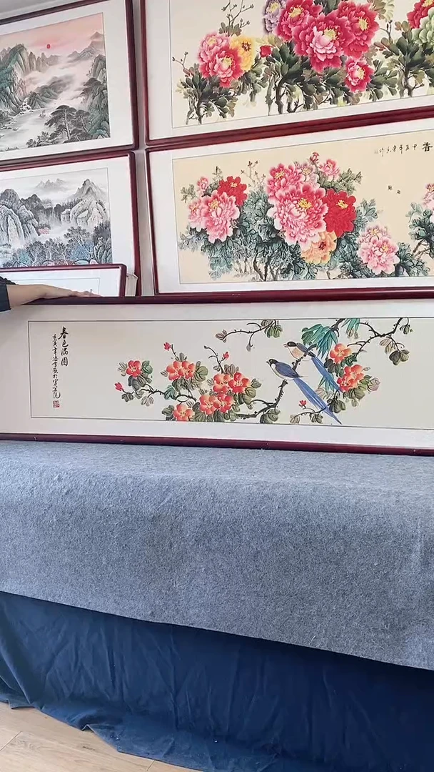 国画纯手绘国画玄关画165*50CM带框装饰字画