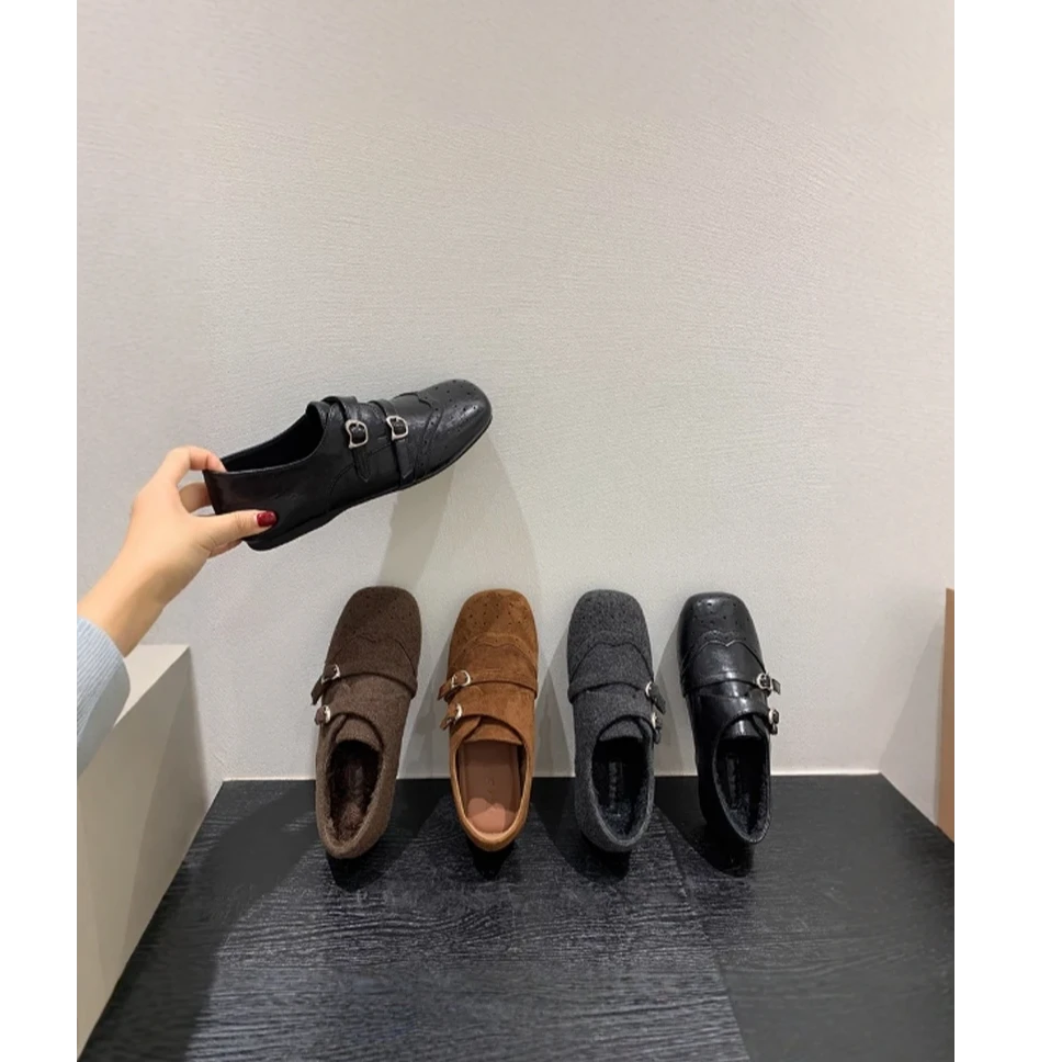 内增高5cm复古雕花乐福鞋加绒保暖2025秋冬新款百搭方头小皮鞋女