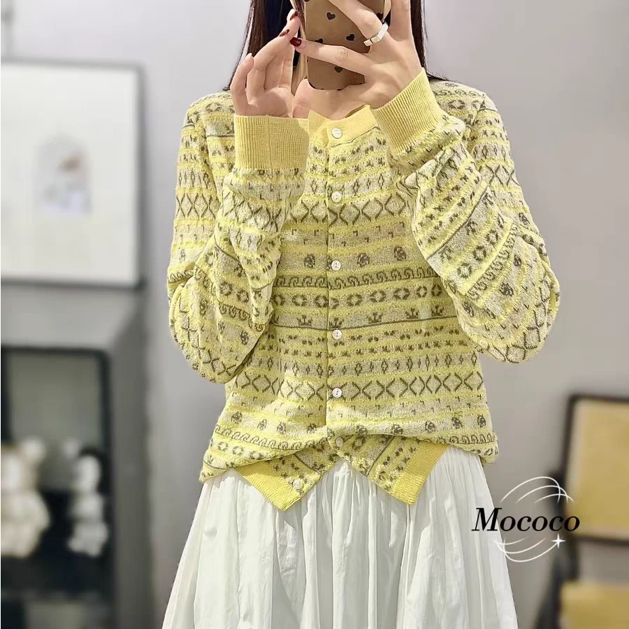 【芊荨精选】2025春季新款洋气圆领提花气质显瘦时尚针织开衫S821#