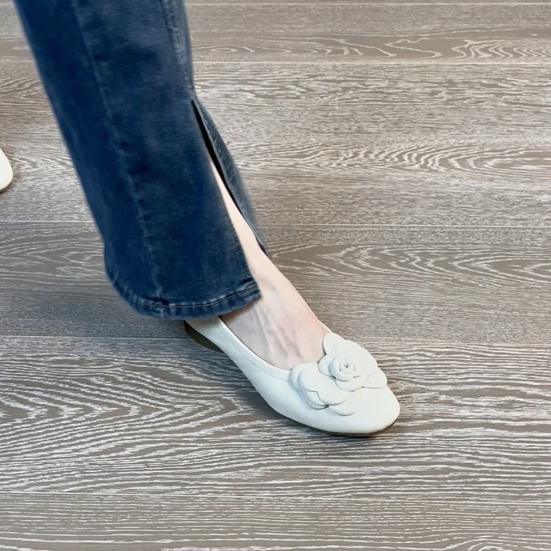 2.5CM头层牛皮单鞋粗跟圆头休闲胶粘舒适复古风女鞋方头浅口薄款