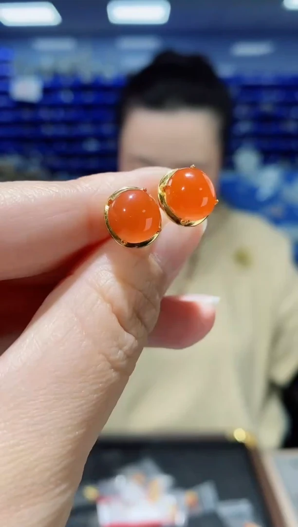 银S925镶嵌耳钉玛瑙/玉髓G14269