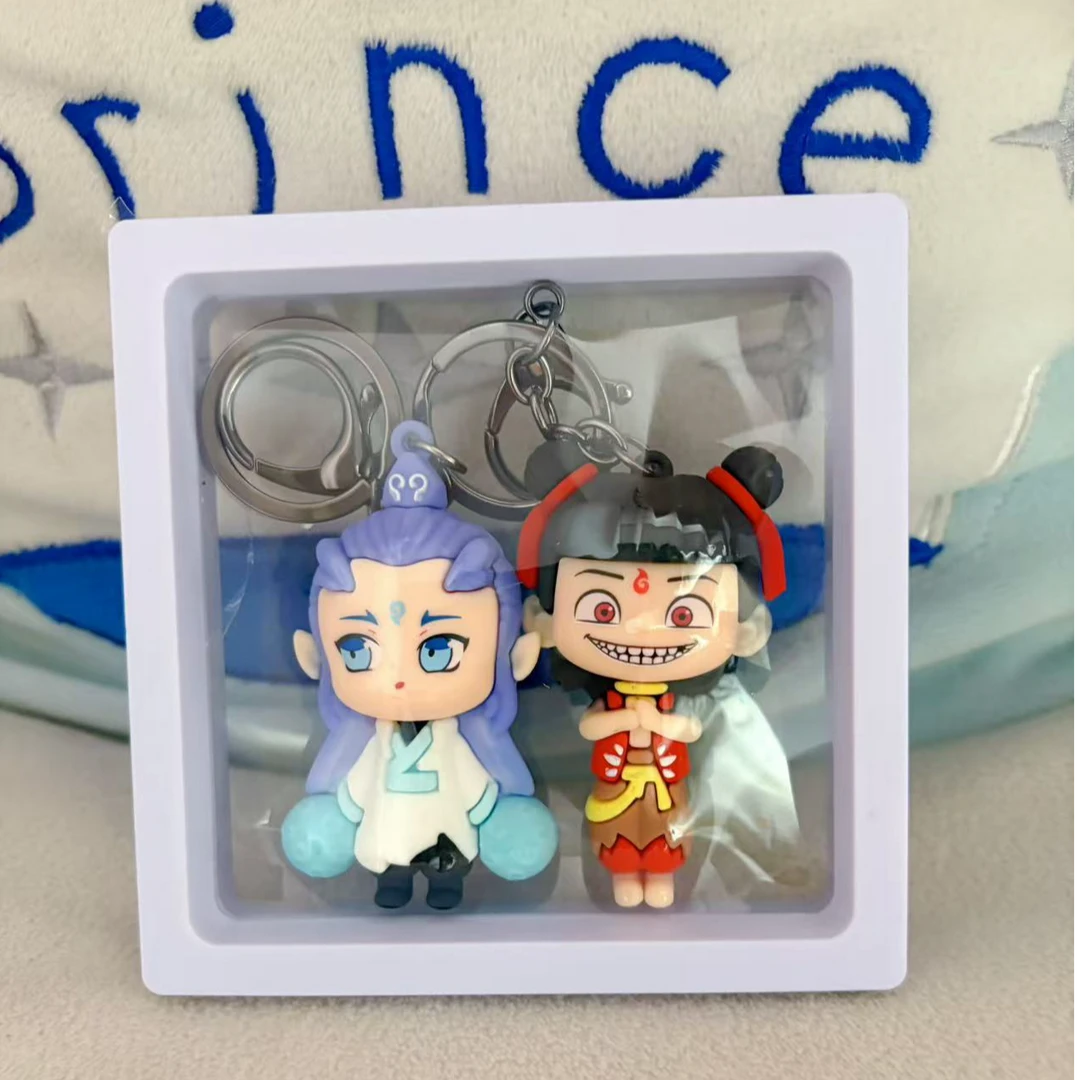 新款3d立体哪吒之魔童闹海硅胶钥匙扣龙珠带灯礼盒公仔书包挂件