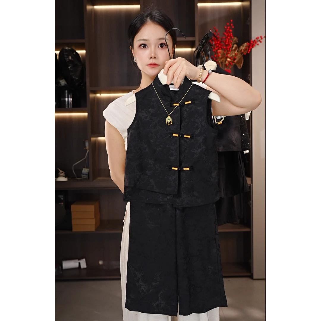 2025上新季人生如墨系列黑色无袖立领马甲套高定设计系列25491