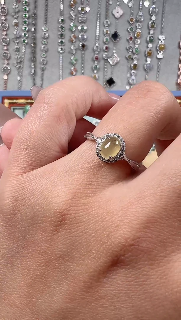 【闪购商品】翡翠戒指银S925镶嵌天然缅料翡翠保a保真保天然