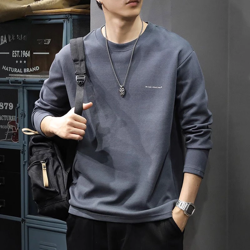 ZZ-9160春秋新款男士T恤休闲百搭潮流宽松圆领长袖上衣