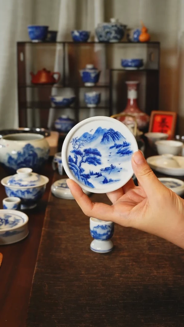 ™****✿景德镇手工手绘山水盖置