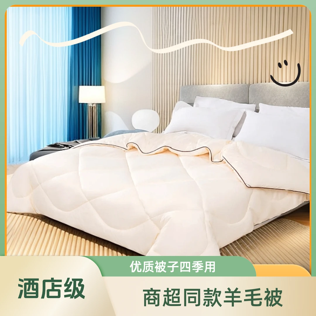 白色酒店纯羊毛填充学生被子简约设计全年适用被子加厚被芯羊毛被