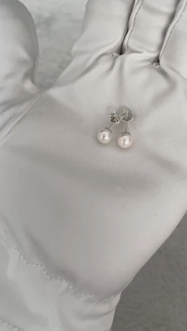 银S925镶嵌海水珍珠耳钉AK素钉6-6.5mm